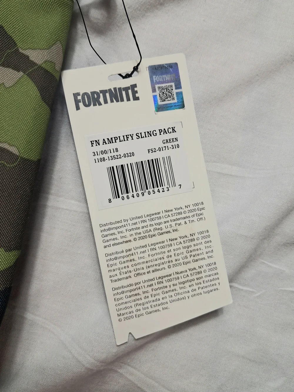 Fortnite Small Camo Sling Backpack School Bag Camouflage Green Brown NEW
